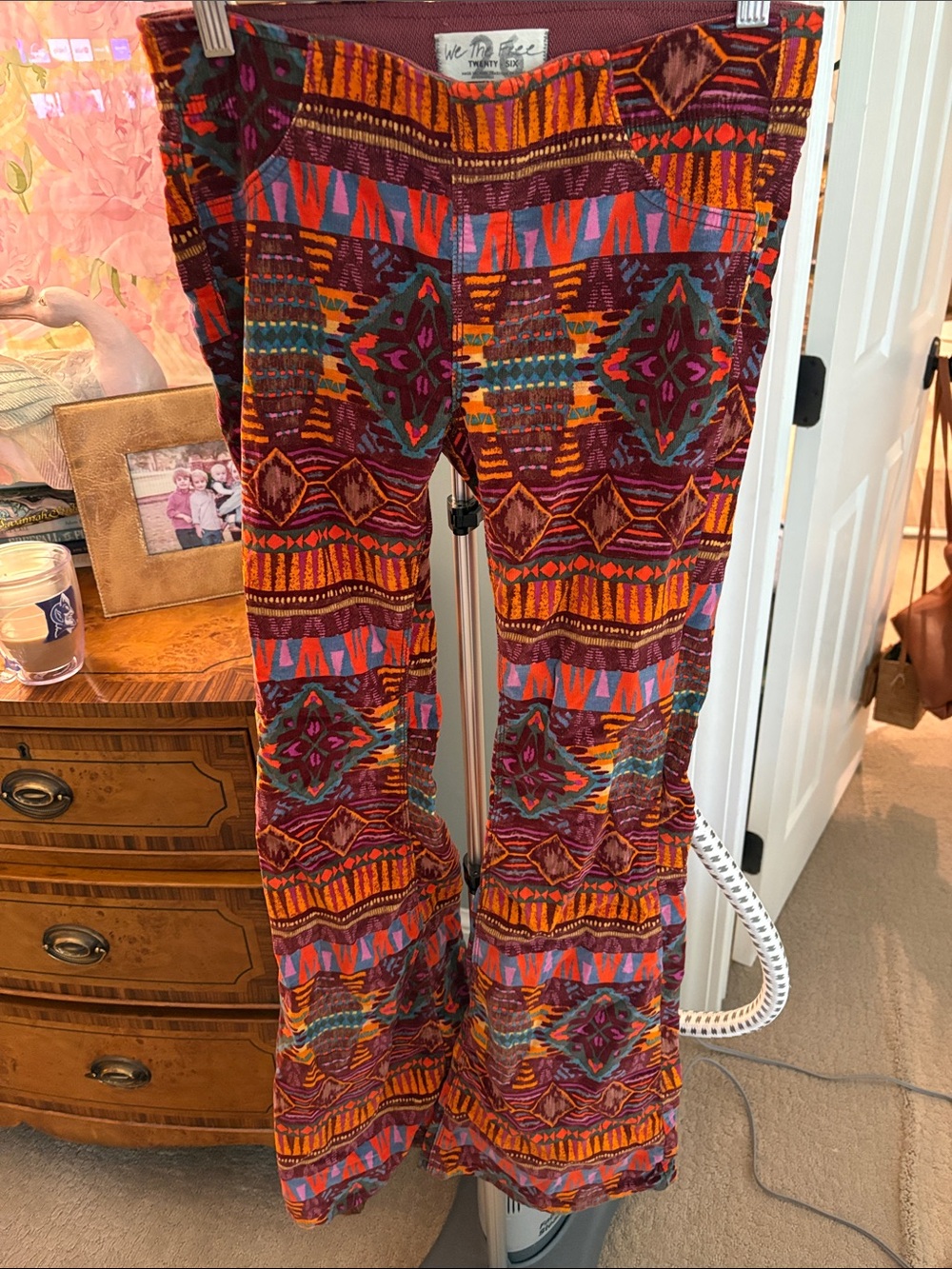 We The Free Multicolor Boho Aztec Flare Pants - Burgundy, Orange, Teal, Purple